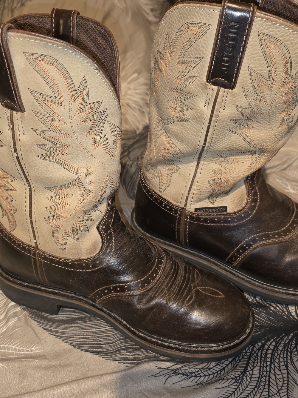 Men's Two-Tone Brown and Cream Justin Western Work Boots
